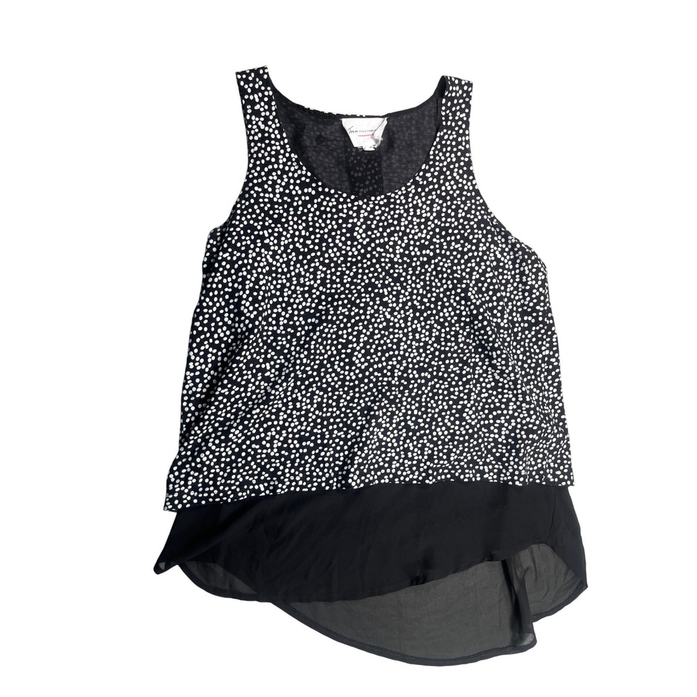 Two by Vince Camuto Women Large Black White Dot Tank Chiffon Hi Low Split Back